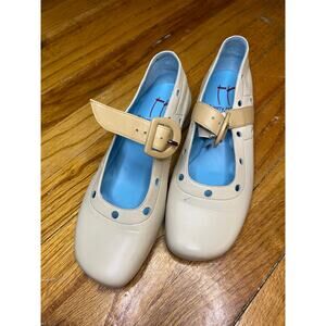 Thierry Rabotin Mary Jane White-Cream / Beige 2 Tone Leather Wedge Flat 34.5 / 5